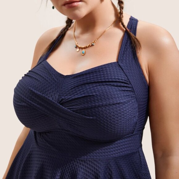 BloomChic Plus Size 2XL  Plain Textured Crossover Bodycon Swim Dress us18-20 - Picture 3 of 5